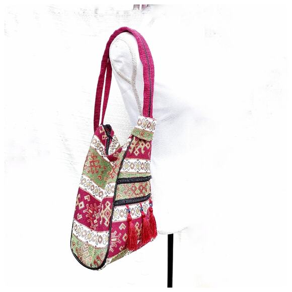 Bohemian Backpack Ethnic Turkish Red Green White Tapestry Shoulder Bag Tassels